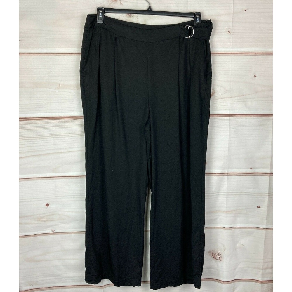 Gap Pants Womens 20 Black High Rise Dress Wide Leg Side Belt Pockets Woven
